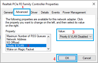 Disable Priority & VLAN in Windows