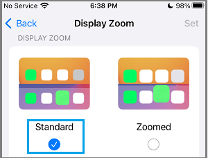 Select Standard Zoom on iPhone