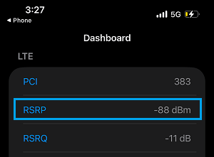 iPhone Signal Strength in Decibels (dBm)