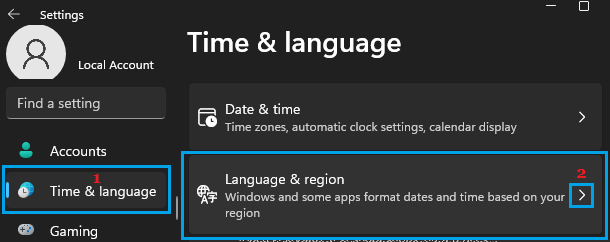 Language and Region Settings Format in Windows 11