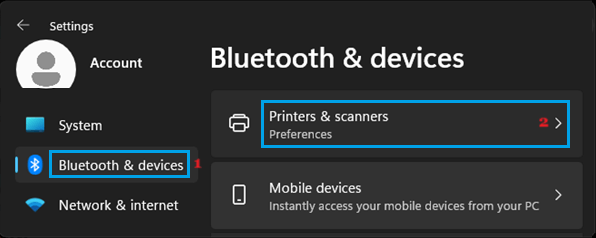 Open Printers and Scanners Option in Windows