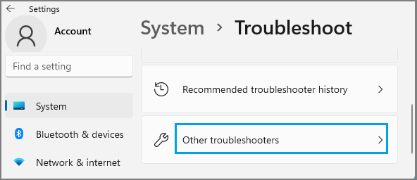 Other Troubleshootesrs Tab in Windows