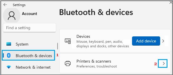 Printers and Scanners Section in Windows 11