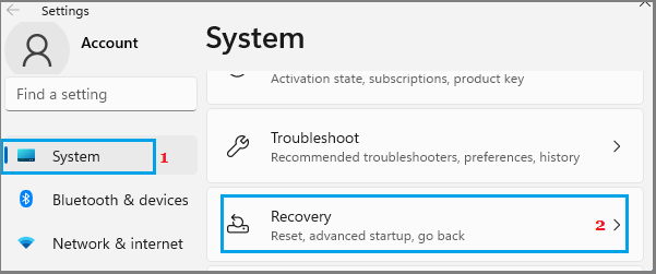 Recovery Option in Windows 11