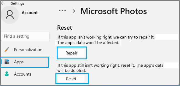 Repair Microsoft Photos App