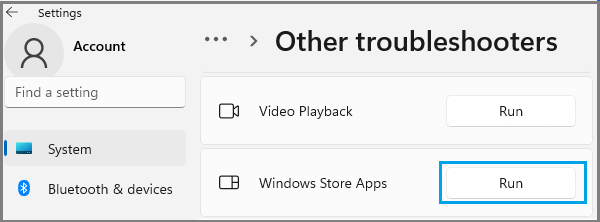 Run Windows Store Apps Troubleshooter