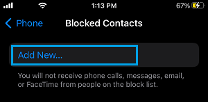 Add New Number to Block List on iPhone