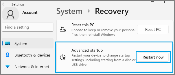 Advanced Startup Option in Windows 11