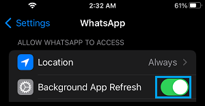 Enable Background App Refresh For WhatsApp 