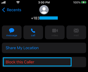 Block This Caller Option on iPhone