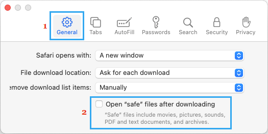 Disable Open Safe Files After Downloding Option in Safari