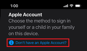 Don't have an Apple Account Link on iPhone