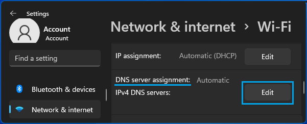 Editar opción de asignación de servidor DNS en Windows 11
