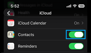 Re-enable iCloud Contacts on iPhone