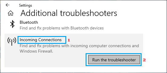 Run Incoming Connections Troubleshooter