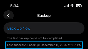 Check Last Successful iCloud Backup Date on iPhone