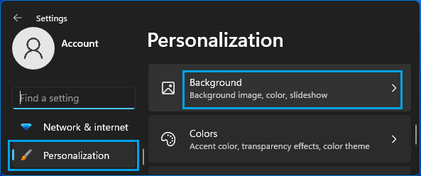 Background Settings Option in Windows 11