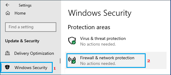 Open Firewall & Network Protection in Windows 10