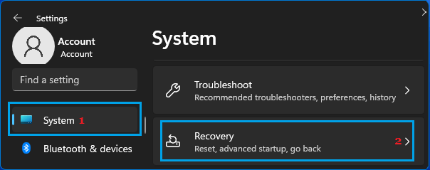 Recovery Option in Windows 11