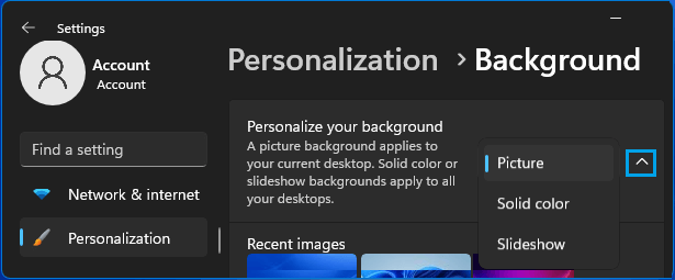 Background Setting Options in Windows 11