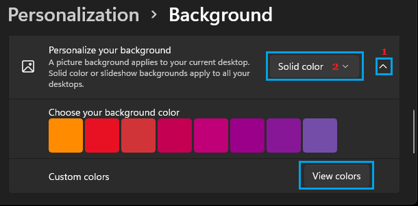 Select Solid Color As Desktop Background