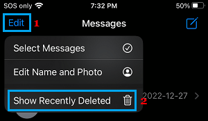Show Recently Deleted Messages Option on iPhone