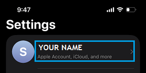 Tap on Apple ID Name on iPhone