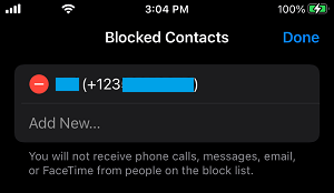 Minus Icon Next to Blocked Numbers on iPhone