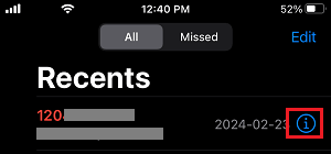 Unknown Phone Number on Recents Tab on iPhone