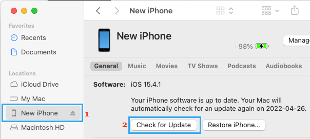 Update iPhone Using Finder on Mac