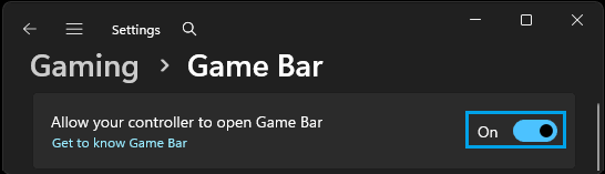 Enable Allow Controller to open Game Bar Option in Windows