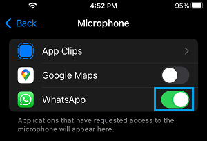 Allow WhatsApp to Access Microphone on iPhone