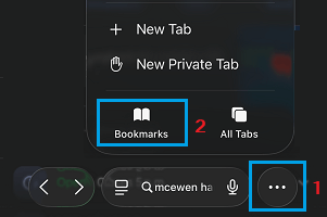 Open Bookmarks Option on iPhone Safari Browser