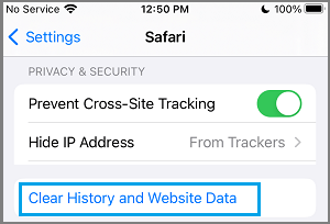 Clear History and Website Data in Safari Browser on iPhone