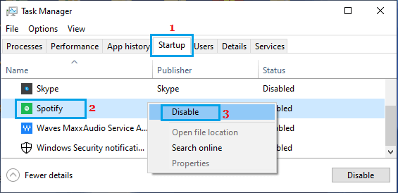 Disable Spotify Auto Start Using Task Manager
