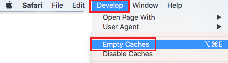 Opción de cachés vacíos en el navegador Safari en Mac