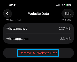 Remove All Website Data from iPhone