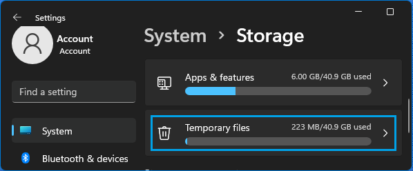 Open Temporary Files Cache in Windows 11