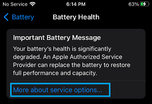 Battery Health Message on iPhone