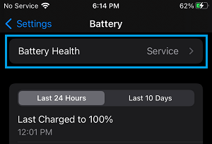 Pestaña de estado de la batería en el iPhone