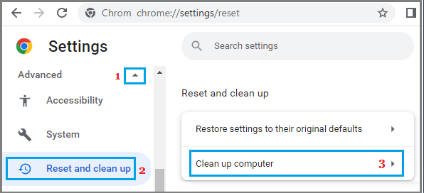 Clean Up Computer Option in Google Chrome