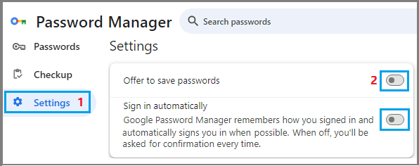 Disable Chrome Auto Sign-in and Save Passwords