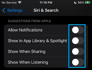 Deshabilitar las sugerencias de Siri en el iPhone