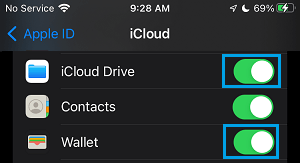 Enable iCloud Drive and Wallet on iPhone