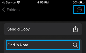 Find Option in iPhone Notes App