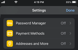 Password Manager Settings Option in Chrome Mobile Browser