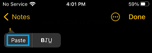 Paste Option in iPhone Notes App