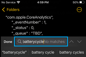 Conteo de ciclos de batería de búsqueda