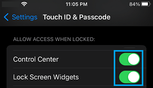 Allow Access to Control Center on iPhone Lock Screen