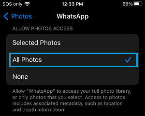 Allow WhatsApp to Access Photos on iPhone
